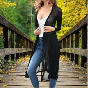 Bellelovin L black sheer mesh cardigan